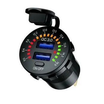 

Car USB Mobile Phone Charger Modified QC 3.0 Dual Port Fast Charge With Touch Switch with LED Voltmeter ON OFF Switch