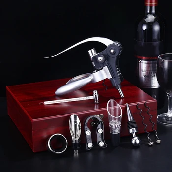 

Red Wine Bottle Opener Set Opener Stopper Pourer Set in Box Wooden Case Bottle Opener Suit Open Wine Kit