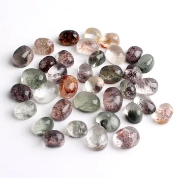 

10pcs Mini Natural Clear Oval Ghost Crystal Convex Phantom Quartz inlay Ring Pendant Diy Specimen Healing Charm