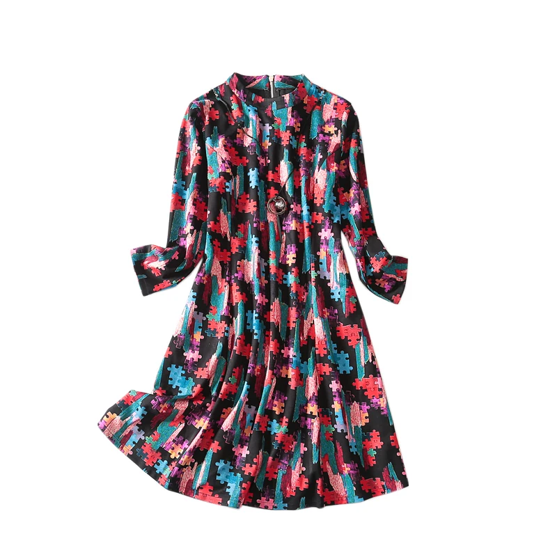 Samgpilee Платье женское хлопковое Vestidos осень зима три четверти рукав до колена повседневное мандариновое длинное платье туника L-3XL