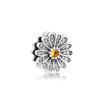 

CKK Silver 925 Jewelry Sparkling Daisy Flower Clip Charm Fits Original Reflexions Bracelets Sterling Silver Beads