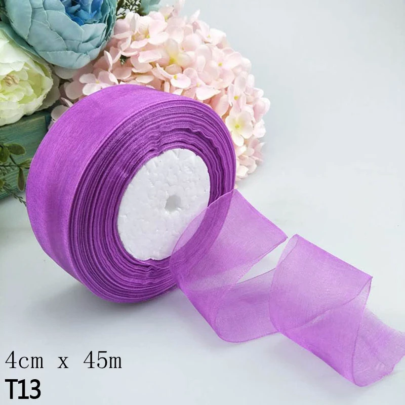 T13 Width 4cm 4 см/2 см x 45 м сплошной цвет органза тюль ленты рулон упаковки подарков DIY лента из органзы Вечерние рождественские ленты украшения - Color: T13 Width 4cm