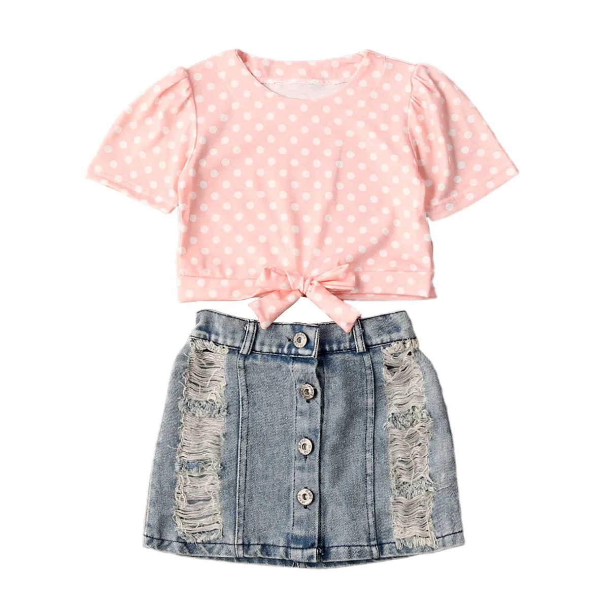 2 шт. детские джинсовые топы в горошек с пышными рукавами | Мать и ребенок