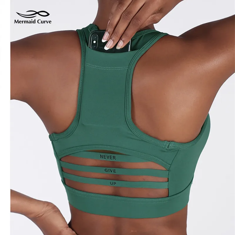 Mermaid Curve New Women Back Pocket Design Sports Bra Quakeproof Running Gym Breathable Hollow Out Fitness Jogging Yoga | Спорт и