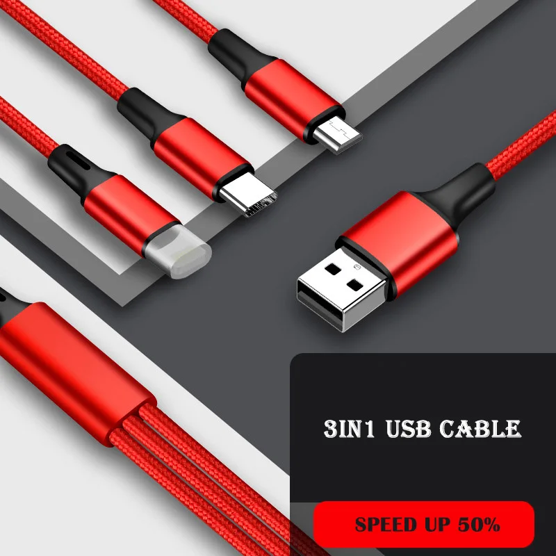 3 в 1 Usb Быстрый кабель несколько зарядки Micro usb type C Кабель Apple нейлоновая строка данных для iPhone Xiaomi huawei зарядный кабель