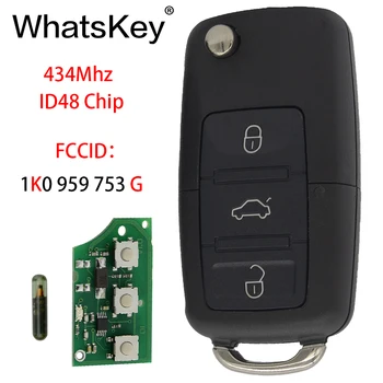 

WhatsKey Remote Car Key 434Mhz ID48 Chip For Volkswagen VW Beetle Bora Passat B5 Golf Mk4 Polo 1KO 959 753 G HLO 1KO959753G