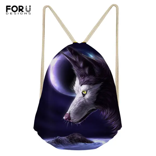 FORUDESIGNS/футболка с рисунком маленького дорожная сумка с завязками Луна волк узор мини сумка для обуви с милым принтом с животными для мальчиков и для девочек рюкзак для путешествий - Цвет: CDWX3805Z3