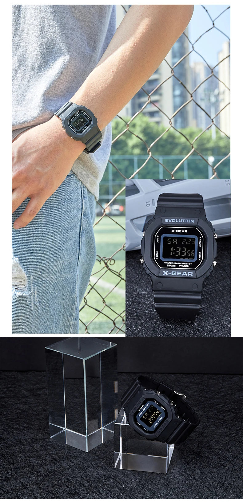 X-GEAR мужские часы модные супер классические цифровые часы унисекс Мужские наручные часы Прямоугольные детские спортивные часы