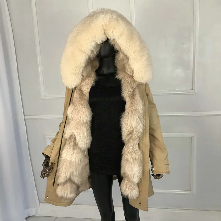

2019 real fox sliver fox fur long parkas fox fur large big collar fox fur liner thick warm winter fashion new real fur coat