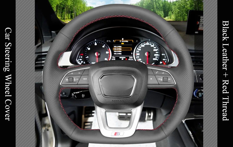 LQTENLEO черного цвета из натуральной кожи автомобиля рулевое колесо Крышка для Audi Q5 SQ5- Q3 Q8 SQ8 Q7 SQ7