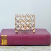 Elegant Crystal Candlestick Table Craft Square Metal Candle Holder Wedding Props Home Decoration