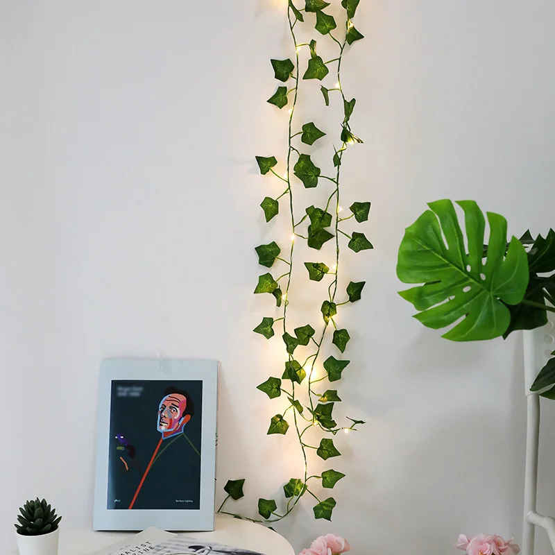 2 м искусственные растения светодиодная гирлянда Зеленый лист лоза для дома свадебный Декор лампа DIY подвесное освещение сада двора