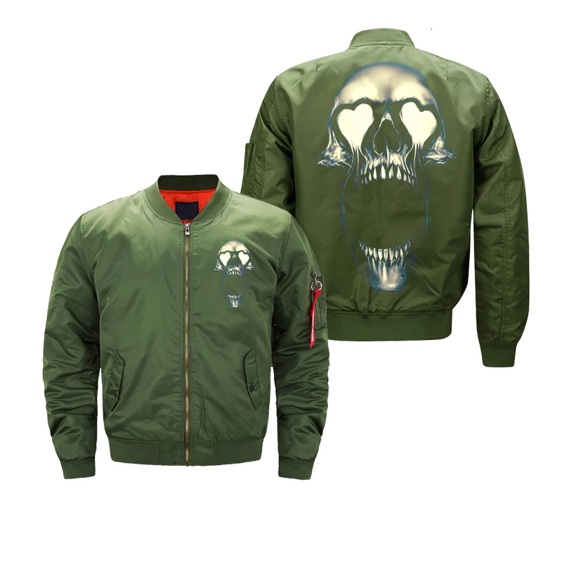 green-5 Куртка-бомбер, куртки пилота, Мужская на подкладке, пальто, водонепроницаемая, тонкая, осенняя, с логотипом, принт на заказ, скелет, череп, MA1, военная, Прямая поставка - Цвет: green-5