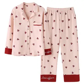 

Spring And Autumn Cute Pajamas Female Cotton Long -Sleeved Home Service Korean Cardigan Girl Dress Large Size Loose Warm