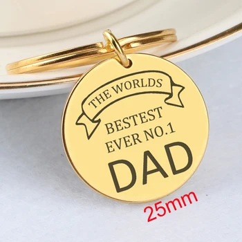 

For Dad Round Jewelry Gift Engraved The Worlds Bestest Ever No.1 DAD Father Exclusive Keyfobs Men Charm Keychain Tag