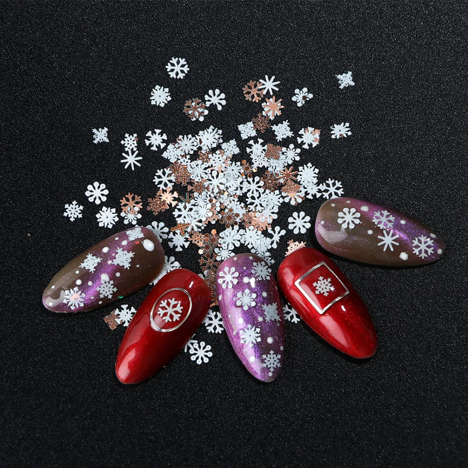 1 коробка, белый металл, Рождественский Снежный хлопья, сделай сам, дизайн ногтей, блестящие украшения, зимние подвески, Пыль для типсов, аксессуары для маникюра, LE1035
