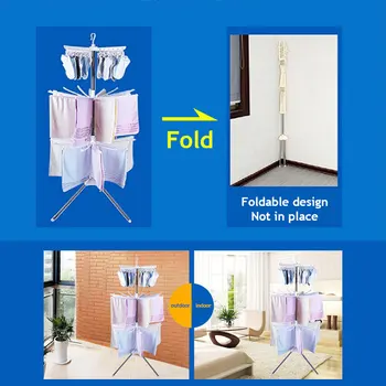 

Convenient Drying Rack Foldable Clothes Stainless Steel Rotatable Hanger Household Home Supply 3 Layer Tools Holder Device