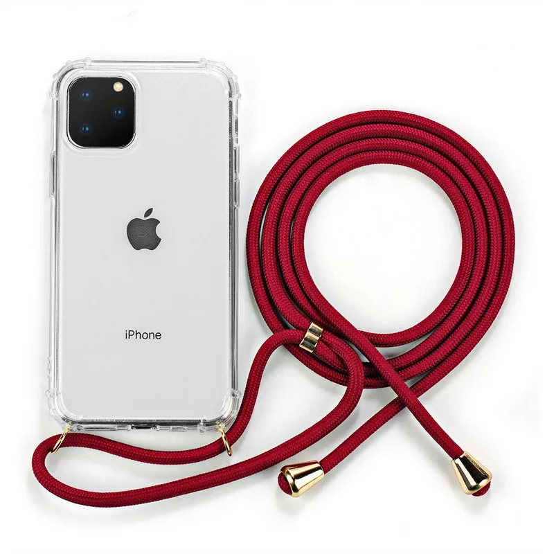 Прозрачный мягкий чехол для iPhone SE 2 11 Pro XS Max XR X 7 8 6 6s Plus с цепочкой и шнуром