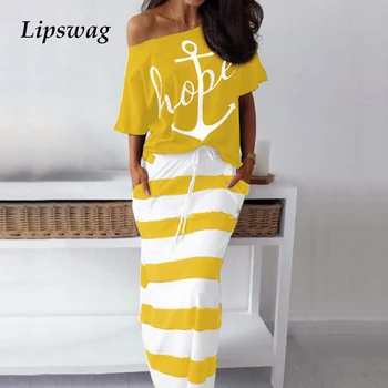 

Sexy V Neck Slim Striped Knit Rib 2pc Set Women Autumn Long Sleeve Off Shoulder Crop-top & Long Dress Lady Elegant Bodycon Suits