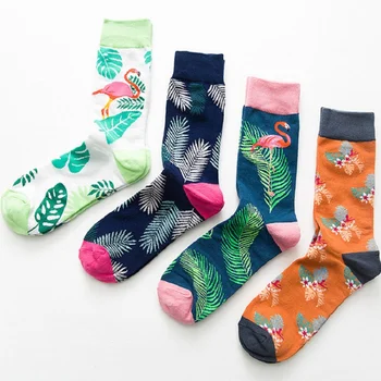 

2020 New Fasahion Men's Long Socks Happy Funny Socks Leaf Pattern Print Multicolor Socks 4 Styles