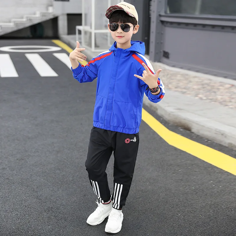 Детский костюм из двух предметов с длинными рукавами для мальчиков детская спортивная одежда на весну и осень, cuhk - Цвет: blue