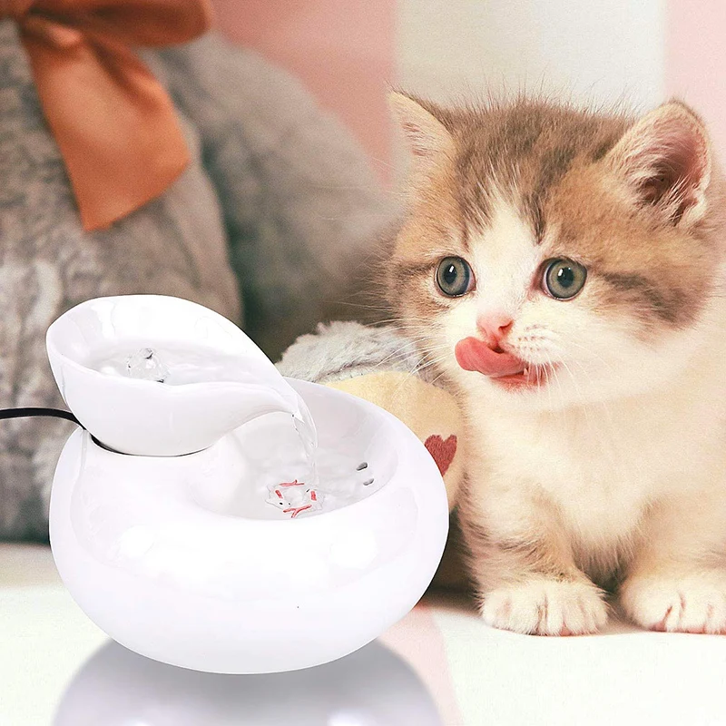 Керамический фонтан питьевой воды для кошек, 1,3 литров фонтанов для домашних животных для кошек и собак, Электрический дозатор воды для домашних животных с тихим P