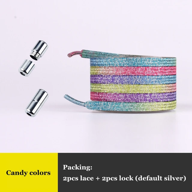 Elastic No Tie Shoelaces Colorful Flat Shoe laces Sneakers shoelace Metal Lock Lazy Laces for Kids Adult One size fits all shoes Candy colors