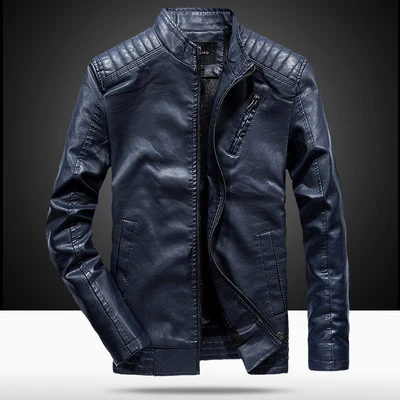 Синий Осень Новая мода стенд воротник Chaqueta Cuero Moto - Цвет: Синий