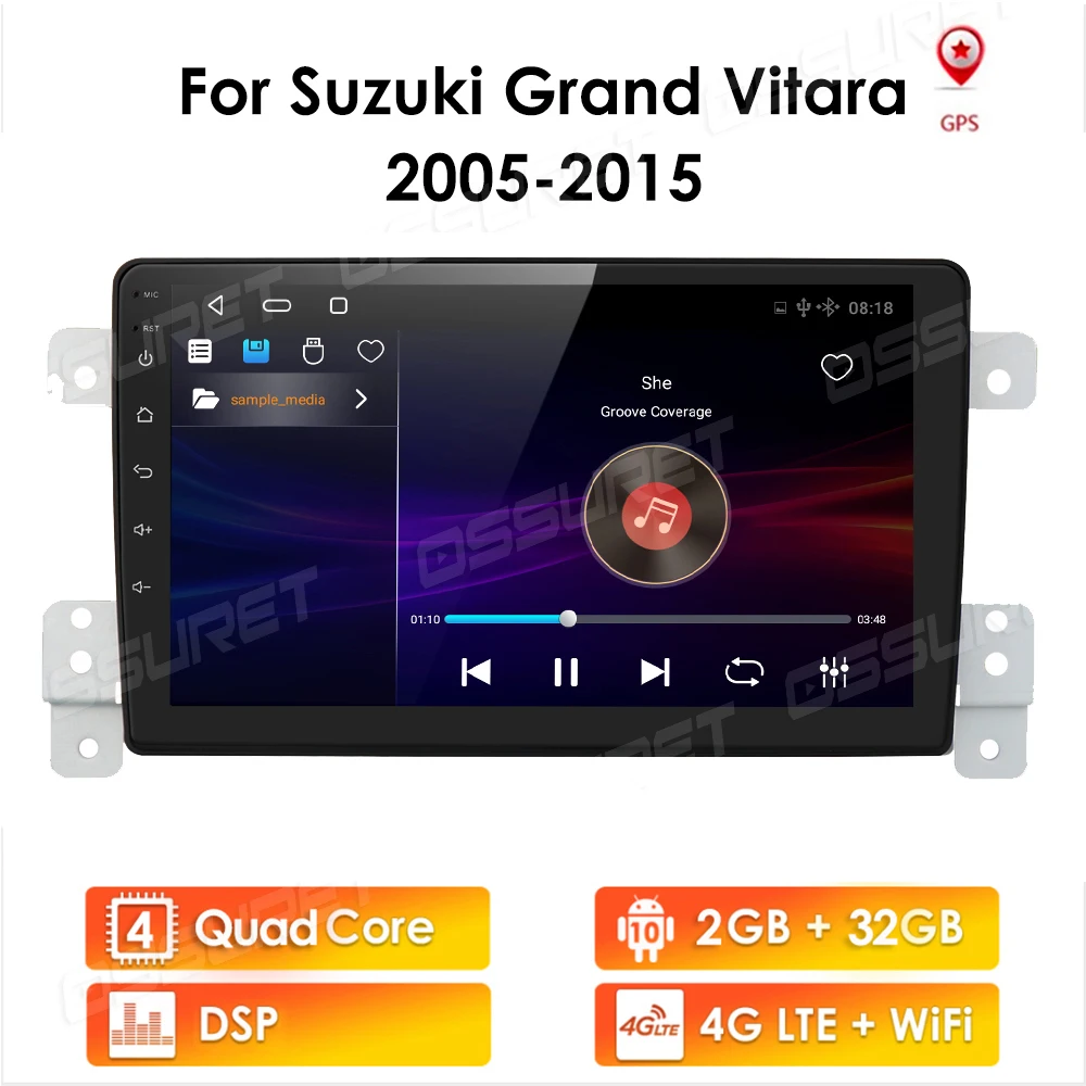 2 din android 10 rádio do carro 2 + 32 para suzuki grand vitara 2005-2015 2din sistema de multimídia da tela de navegação estéreo do carro de áudio automático