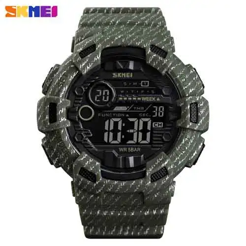 Army Green SKMEI модные спортивные цифровые часы для мужчин Открытый военный секундомер обратный отсчет наручные часы Водонепроницаемый Будильник Relogio Masculino - Цвет: Army Green