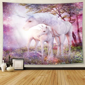 

Unicorn Decoration Tapestry Wall Hanging Background Cloth Christmas Psychedelic Wall Carpet Camping Tent Travel Mattres