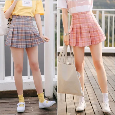 

Students Soft Girl Pleated Skirt Short Skirt Summer Anti-Exposure GIRL'S A- line High Waist Skirt College Style Plaid