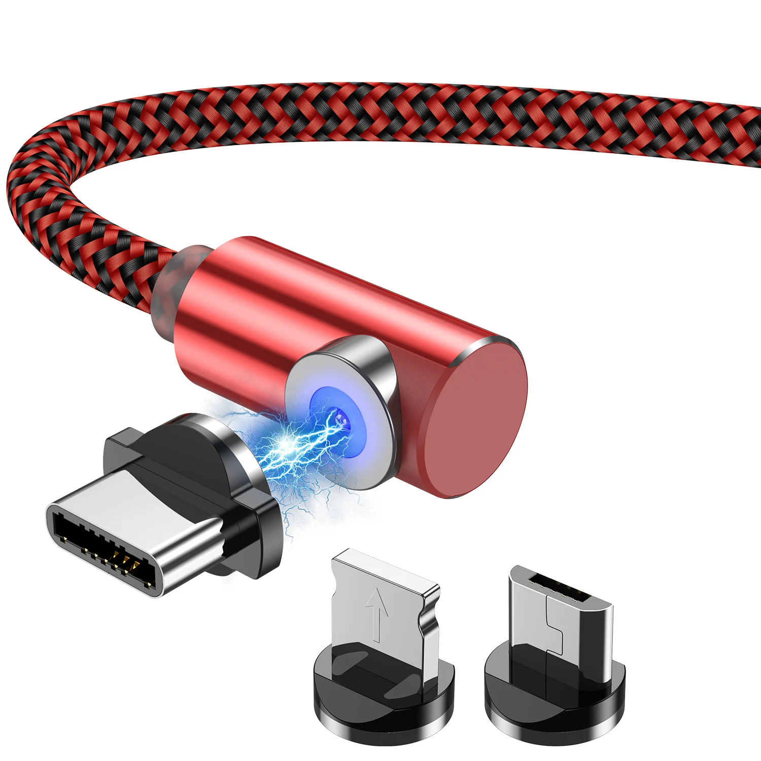 GTWIN магнитное зарядное устройство Micro USB кабель для iPhone Xiaomi Redmi Note 7 Pro мобильный телефон 90 градусов Магнит usb type C зарядный провод - Цвет: Red Micro 3 Plugs