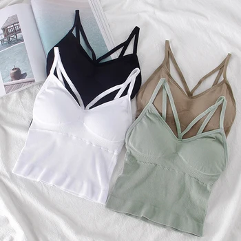 

Women Sports Bra Tops Solid Padded Fitness Safety Running Cropped Top Women SportsWear Gym Solid Tank Tops Athletic Push Up Bras