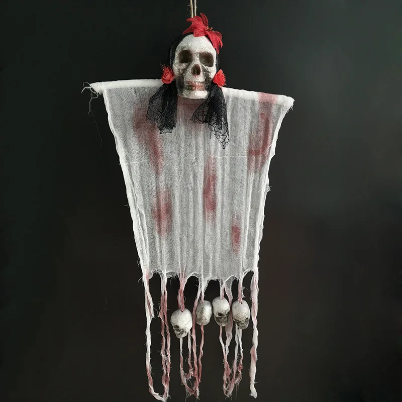 Halloween Product New Style Haunted House Bar Horror Decoration Props Hanging Ghost Bracelet Charm Skull Door Curtain Pendant