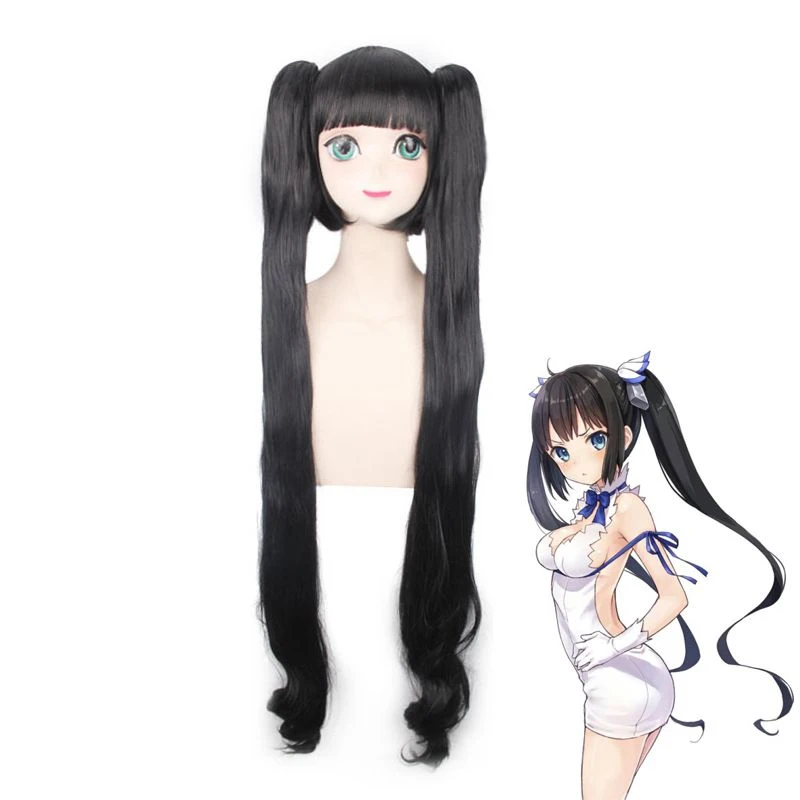 

Sword Oratoria Hestia Kami Sama Cosplay Wig Long Black Loose Wave Ponytails Synthetic Hair Anime Costume Wigs