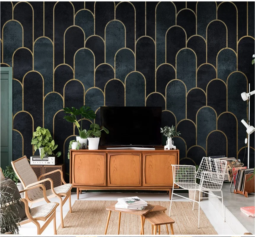 

Modern contracted abstract geometric lines light luxury geometric TV background wall paper mural