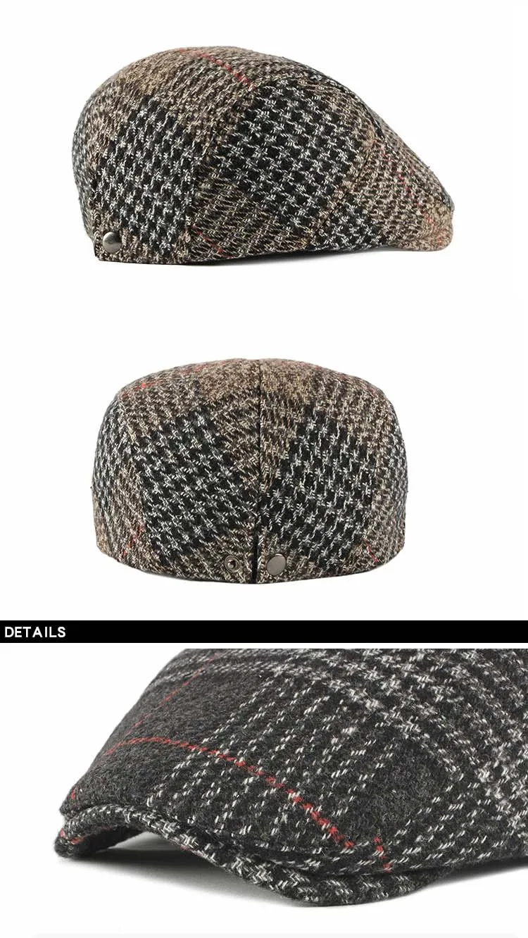 Фибоначчи новые шерстяные клетчатые береты шапки для мужчин шапки Осень Зима Папа Газетчик шляпа