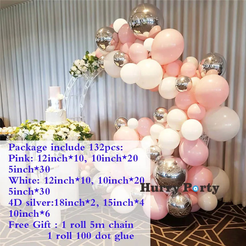 party balloon 132 шт розовые воздушные шары-гирлянды из серебряной фольги для дня рождения, свадьбы, дня рождения, юбилей, вечеринка, украшение - Цвет: party balloon