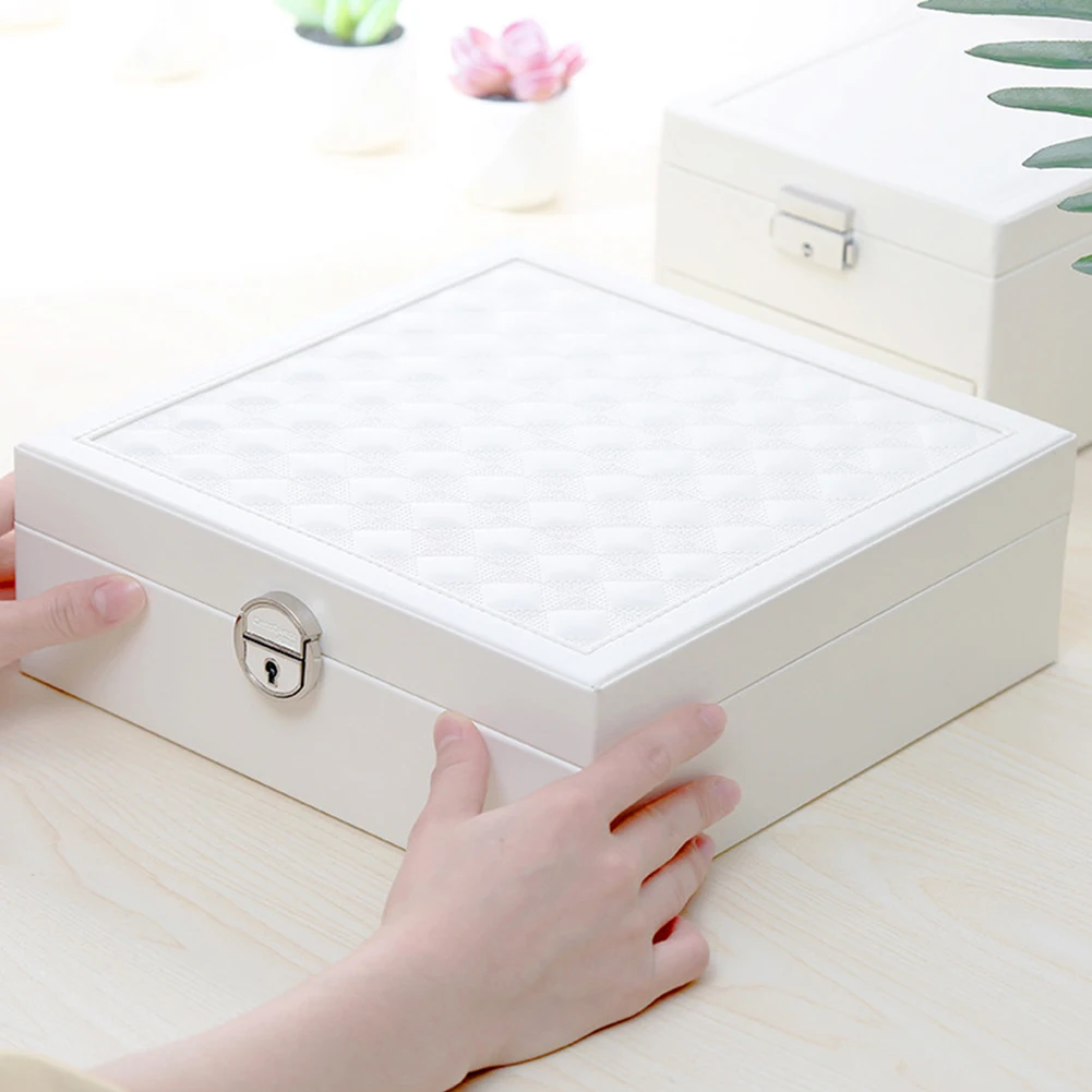 Home Display With Lock Earrings Square Storage Box Necklace Bedroom Desktop Two Layers Multifunctional Jewelry Organizer Mirror