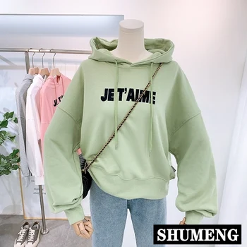 

Sweater Women 2020 Spring and Autumn New Loose Simple Letter Cropped Sweatshirt Terry Hoodie Teenager Hooded Jacket Hoodie
