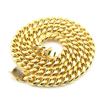 

Factory Direct Sale 15mm Europe And America Hot Selling Men's Gold Chain Grinding Cuba Faucet Buckle Hip Hop Necklac