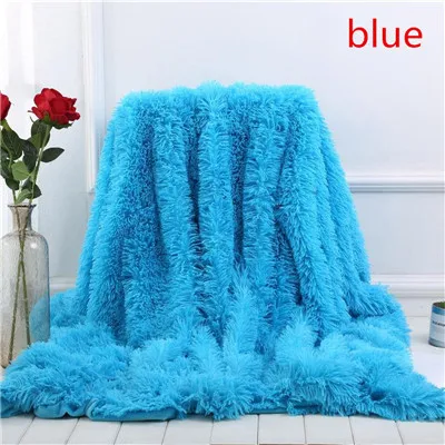 Супер мягкое мохнатое меховое одеяло, ультра плюшевое декоративное одеяло 130*160 см/160*200 см, зимнее одеяло для кровати, дивана, толстое вязаное одеяло - Цвет: Синий