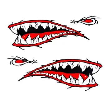 

New 2PCS DIY Funny Rowing Kayak Rowing Boat Shark Teeth Mouth Sticker Vinyl Decal Sticker For Label
