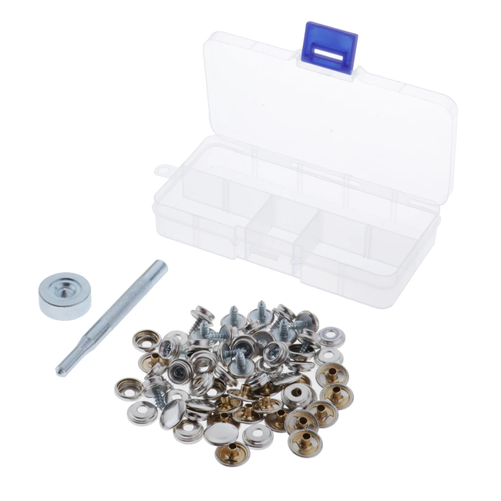 20 Sets Canvas Tarp Snap Button Boat Cover Upholstery Screw Fastener & Setter