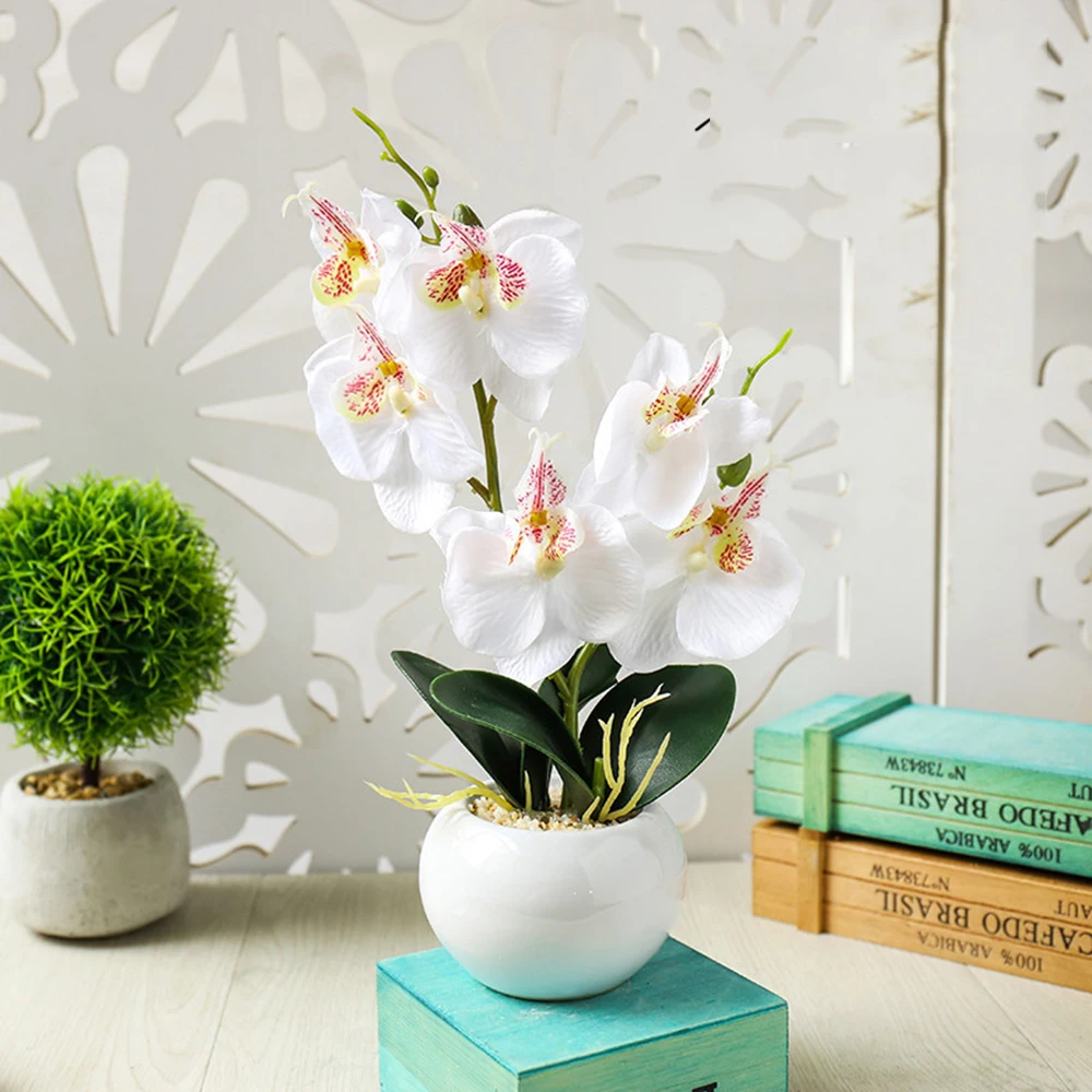 1 комплект искусственные цветы, орхидеи ваза пена+ лист+ пластик двойной Форк Моделирование цветок милый домашний декор Бонсай Аксессуары