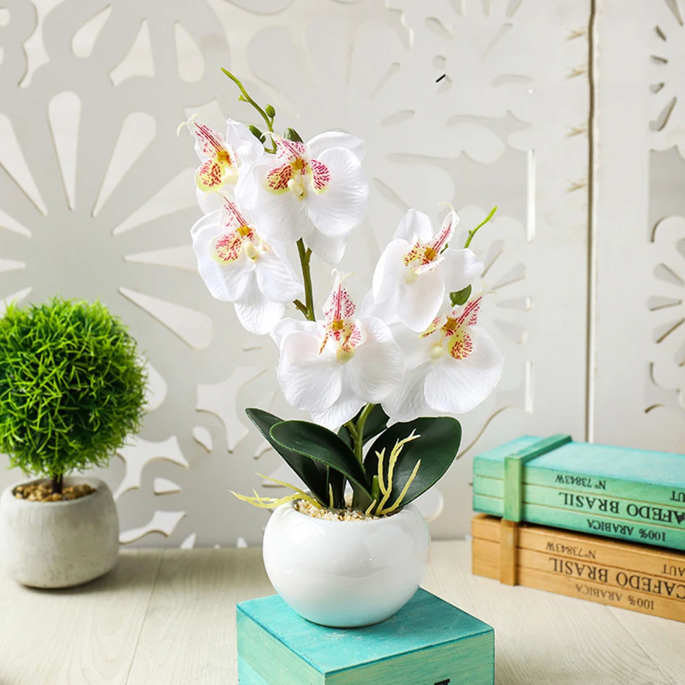 

1set Artificial Orchid Flower Vase Foam + leaf + Plastic Double Forked Simulation Flower Cute Bonsai Home Decoration Accessories