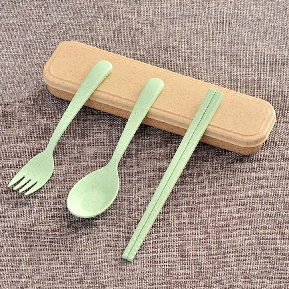 Wheat Straw Chopsticks Spoon Fork Portable Tableware Three Piece Set Outdoor Children's |