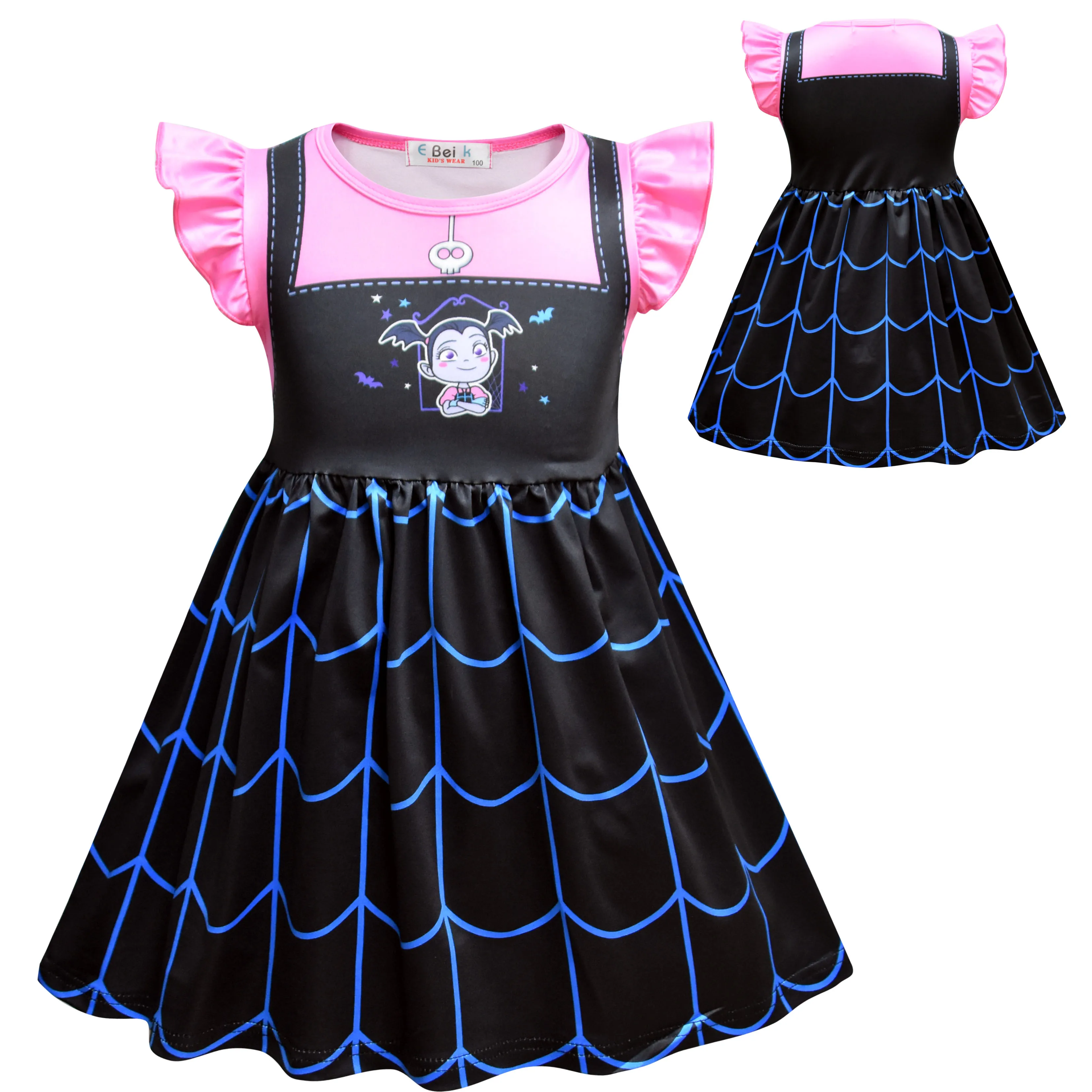 

Children Girl Halloween Vampire Cosplay Bat Dress Flying Sleeve Costume Party Dress