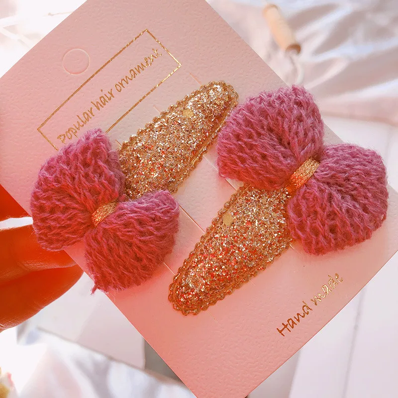 Free shipping fashion Knitted bow sequins Children's hairclips snap clip BB girl's hairpins kid's side clips hair accessories
